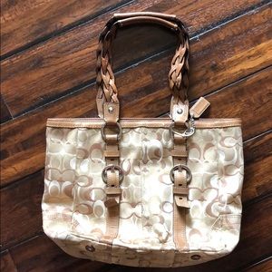 Coach Signature Purse Brown Leather Braided Straps